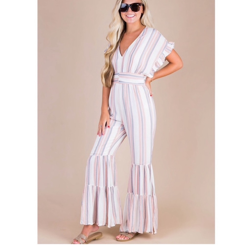 Vestique Hey sweetie bell bottom striped jumpsuit - Picture 5 of 14